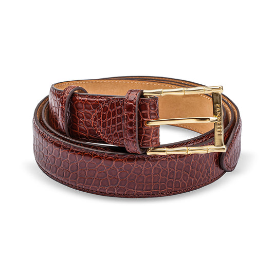 Cintura in alligatore con fibbia in bronzo